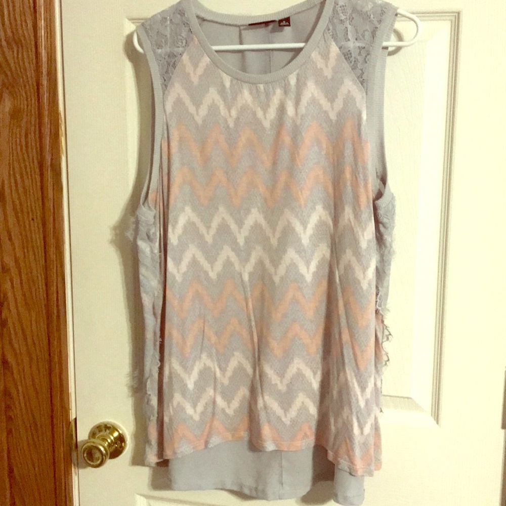 Blush and Gray Chevron Sleeveless Top